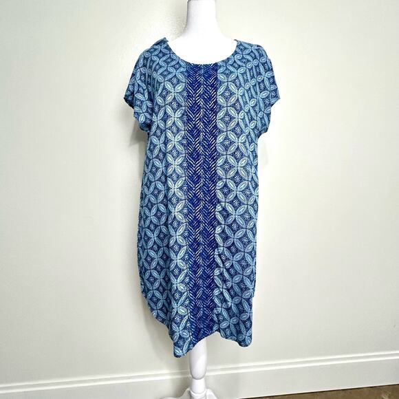 House of Pom Embroidered Dress Small Womens Blue Geometric Cover Up Tribal Boho - Picture 1 of 10